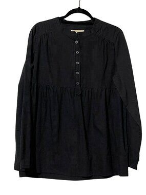 Michael Michael Kors Womens Size L Black Button-Front Long-Sleeve Tunic Top